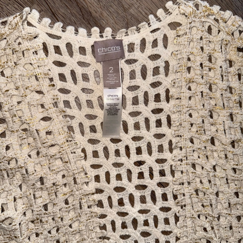 Chico’s • Open Crochet Metallic Vest - Picture 4 of 9